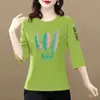 Superávit de comercio exterior transfronterizo, blusas para mujeres de mediana edad y mayores, talla petite, corte holgado, estampadas, versátiles, camiseta de manga tres cuartos