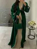 Moda Transfronteiriça Laço Vestido Longo Feminino Cor Sólida Casual Macio Confortável Vestido Casaco com Cinto