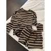 Camiseta de Rayas Estilo Ins Coreano Pijama de Manga Larga para Mujer Verano Nuevo Pantalones Cortos Conjunto de Ropa para el Hogar Maillard Se Puede Usar Afuera