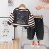 Traje de bebé para niño 2025 Primavera Nuevo Niño Manga larga Letra Rayado Manga larga Sudadera Pantalones de mezclilla Conjunto de dos piezas