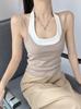 Ola Caliente Golpea Falso Dos Piezas Halter Camisola de Verano para Mujer Elástica Adelgazante Corta Exterior Top Trendy