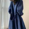 Elegante abrigo de lana para mujer, otoño e invierno, alta gama, estilo largo, talla grande, holgado, adelgazante, elegante, por encima de la rodilla, abrigo de talla grande, transfronterizo