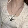 Collar Cruz y Estrella de Doble Capa para Mujer, Accesorio Subcultura Dulce-Genial Y2K, Cadena Larga de Sudadera para Chica Popular del Milenio