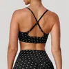 Novo Sutiã de Yoga Europeu e Americano Push-Up à Prova de Choque Prata Quente com Bolinhas Alças Finas Alta Elasticidade Sutiã Esportivo Roupa de Dança Fitness