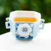 Taza de té pequeña de doble asa Zui Mo Blue Gardenia del fabricante, taza de té personal de cerámica para uso doméstico, juego de té Kung Fu