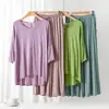 Conjunto de pijama modal feminino de verão fino solto com manga 3/4 casual plus size roupa externa conjunto de duas peças