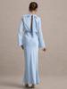 Moda Cruzada Europeia e Americana Elegante Lv Feminino Justo ao Corpo Renda nas Costas Cadarço Gola Alta Manga Longa Saia Longa Vestido Lv