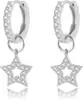 Brincos de Flor de Trevo de Quatro Folhas em Cobre Microincrustados com Zircônia, Moda Transfronteiriça Europeia e Americana para Mulheres, Brincos Elegantes Empilháveis, Conjunto de 2 Peças
