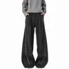Pantalones casuales a rayas estilo "old money" americano para hombre y mujer, versátiles de otoño vintage para el trabajo, holgados de pierna ancha con caída y diseño hasta el suelo