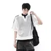 Suéter de Punto Transpirable de Manga Corta para Hombre Estilo Americano Retro Deportivo Holgado Casual Rayas Lel Camisa Polo Holgada