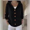 Cardigã de Tricô com Capuz Transfronteiriço para Mulheres no Outono e Inverno Estilo Europeu e Americano Estilo Solto e Preguiçoso Suave e Macio Jaqueta Suéter Feminina
