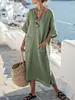 Estilo Nuevo Transfronterizo Estilo Resort Costero Falda Larga Holgada con Cuello en V Estampado 3D Cubrebikini Playa Vestido Bohemio Verano