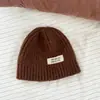 Chapéu Chenjing Kidsren Outono e Inverno Estilo Coreano Etiqueta de Tecido com Letra Chapéu de Lã Tricotado Frio à Prova de Vento e Quente para Homens e Mulheres Bebê Tendência