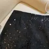 Falda corta retro de lunares con lentejuelas para mujer, otoño, cintura alta, adelgazante, fluida, línea A, ajustada a la cadera, con diseño anti-exposición