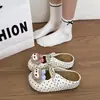 Zapatillas de Media Casa Mary Jane con Nube de Lunares y Lazo para Mujer, Zapatillas Cerradas con Velcro, Lindas Zapatillas de Suela Suave para Exteriores, Zapatillas Perezosas