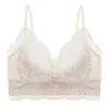 Camisola de encaje estilo francés con hermoso diseño en la espalda para mujer, sin varillas, copa fija, fina, se puede usar como prenda exterior, sujetador de encaje con cuello en V