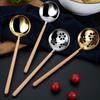 Alça de madeira colher de panela quente 304 colher de aço inoxidável alça anti-escaldamento colander criativo japonês mini sopa shell colher pública