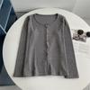 Camisa Rosa de Cuello Redondo con Rayas Verticales de Canalé, Manga Larga, Nuevo Diseño para Primavera y Otoño, Estilo Nicho Dulce y Chic, Top Corto Básico
