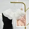 Estilo Outono e Inverno Renda Floral com Lantejoulas em Organza Cadarço Laço Gola Falsa Xale de Renda Vestido Gola Decorativa em Camadas