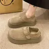 Sapatos femininos populares estilo Birkenstock retrô, nova coleção outono 2026, sapatilhas de bico fundo sem cadarço, sapatilhas femininas com fivela de sola grossa