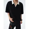 Camiseta de Verão Masculina Tendência Mamba Algodão Resistente Patchwork Color-Blocking Estilo Faculdade Americana Camisa Polo Manga Curta Decote V Falsa Peça Dupla