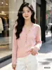 Top de punto Henley de moda con botones para mujer, corte ajustado, elástico, camiseta de manga larga de alta gama para otoño, invierno y primavera