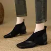 Botines elásticos de estilo británico de nicho francés con retazos para mujer 2026 Otoño/Invierno Nuevas llegadas Botines de cuero suave con punta cuadrada
