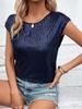 Camiseta de Lentejuelas para Mujer de Verano Europea y Americana Transfronteriza Amazon Casual Versátil Holgada Cuello Redondo Top con Caída Color Sólido Ins