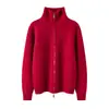 Cárdigan de punto grueso con cremallera y cuello alto de cachemira para mujer, otoño e invierno, abrigo de moda, suéter de manga larga, top holgado