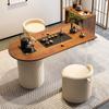 Mesa de té moderna, sencilla, para apartamento pequeño, de madera maciza, para balcón, mesa de té y silla, combinación de estilo crema, mesa de té pequeña de kung fu para el hogar
