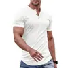 Versátil Wish transfronterizo europeo y americano más vendido para hombre casual de color liso manga corta cuello redondo abotonado corte ajustado camiseta para hombre