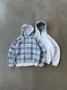 Moderna colección retro otoño/invierno 2026: Sudadera con capucha y cremallera doble a cuadros para hombre, chaqueta transfronteriza europea y americana de Amazon