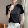 Camiseta de Manga Curta Tencel Lyocell para Mulheres, Gola Redonda, Cor Sólida, Top Casual e Estiloso, Camada Base de Meia Manga, Atacado de Roupas Femininas