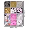 Decoraciones de Uñas Flor de Cinco Pétalos Coloridas de 12 Compartimentos Caja de Pedrería Flat-Back Set de Cuentas de Acero Resina Accesorios DIY para Uñas Venta al por Mayor