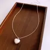 Colar Minimalista Francês com Pingente de Coração Escovado, Simples e Versátil, Corrente de Suéter de Luxo, Acessório da Moda Tendência para Mulheres