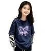 Camiseta de algodón puro para niña, estilo dos piezas falsas, manga larga, primavera y otoño, estilo coreano, camiseta básica elegante para niños mayores, top de moda infantil