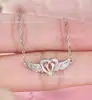 Collar Transfronterizo de Plata de Ley S925 con Alas de Ángel y Corazón para Mujer, Cadena para Clavícula con Circonia, Lujo Accesible, Diseño de Nicho, Pulsera