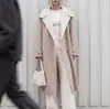 Abrigo largo de lana de lujo estilo francés INS transfronterizo, bloques de color, silueta elegante, de doble botonadura, hasta la rodilla, prenda exterior de lana de doble cara