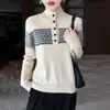 Nuevo Suéter de Punto Vintage Puro Lana Otoño/Invierno Cuello Medio Medio Abierto Manga Larga Jacquard Fair Isle Suéter de Lana