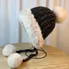 Touca de Tricô Fofa com Pom-Pom para Proteger as Orelhas para Mulheres, Outono e Inverno, Quente e Grossa, Circunferência da Cabeça Grande, Faz o Rosto Parecer Menor