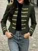 Jaqueta Curta de Terno Dupla Face Estilo Europeu com Gola Napoleon para Mulheres, Emagrecedora, Elegante, Jaqueta para o Trabalho