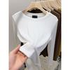 Camiseta de Capa Interior Ajustada de Manga Larga y Cuello Redondo de Color Sólido para Mujer Otoño e Invierno Nueva Moda Versátil Top Camiseta con Forro Polar Cepillado