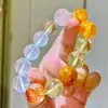 Pulsera de Cristal Blanco Leche Natural de Alta Calidad, Cuarzo Rosa, Citrino Limón, Flor de Pegamento, Pulsera Multi-Tesoro