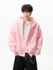 Sudadera con capucha para hombre, estilo coreano, corte holgado, diseño rosa extragrande con remaches, cárdigan con capucha