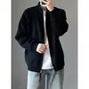 Suéter tejido liso simple y versátil con cuello alto para hombre, nuevo cárdigan con cremallera casual holgado para otoño e invierno