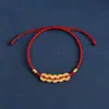 Pulseira de Fio Vermelho com Moedas dos Cinco Imperadores Cor Dourada para Homens e Mulheres, Contas da Sorte, Pulseira Teçida do Ano do Zodíaco, Boa Sorte