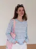 Cardigan Protector Solar Rayado Azul Hielo Estilo de Vida Ligero Energético Temporada Camiseta de Manga Larga Dopamina Única Top 10605