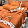 Juego de cuatro piezas de edredón fresco de verano de seda de hielo de lujo ligero, lavable, edredón delgado, ropa de cama sedosa para dormir desnudo, juego de tres piezas para cama individual