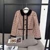 [Em estoque] Traje vintage MS Zurich xadrez vermelho veludo jacquard casaco gola boneca & cintura alta saia plissada em A