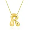 Collar con colgante de 26 letras del alfabeto inglés, chapado en cobre transfronterizo, oro real de 18k, liso, de burbuja de globo, gordito, lindo, versión Q